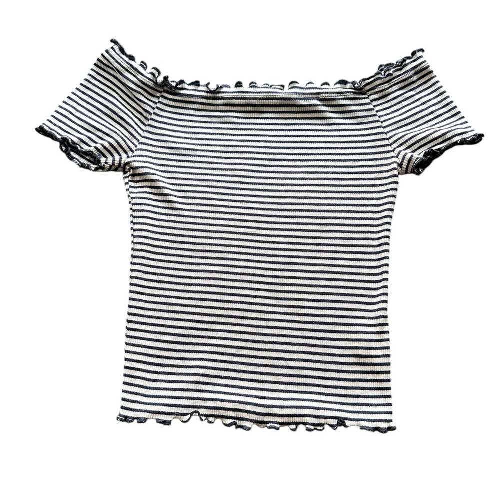Zara Off The Shoulder Stretchy Top Socialite Navy & White Size Small
